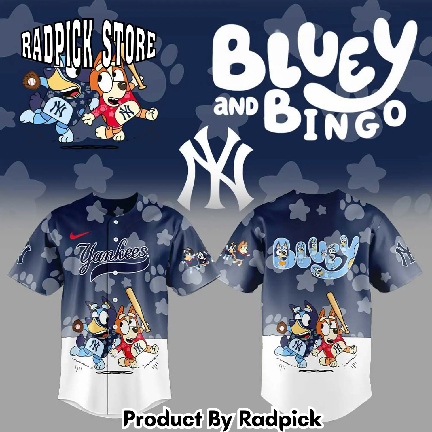 Radpick new york yankees bluey and bingo baseball jersey rp127238
